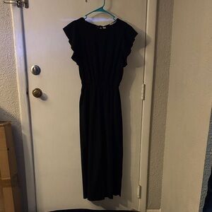 MOD REF Black Ruffled Cap Sleeve Wide Leg Raw Hem Jumpsuit S Retrogirl Glam Boho